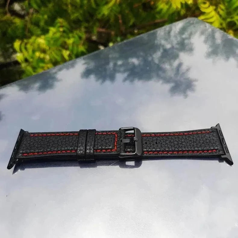 Grainy Leather Texture Red Thread Stitch Watch Band for Apple Watch 38 | 40 | 41 | 42mm S10