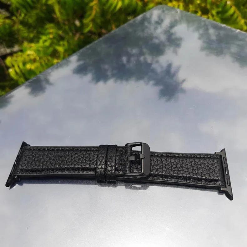 Straps & Bands for 42mm | 44mm | 45mm | Ultra 49mm / Black Grainy Leather Texture Silicone Rubber Sports Band for Apple Watch