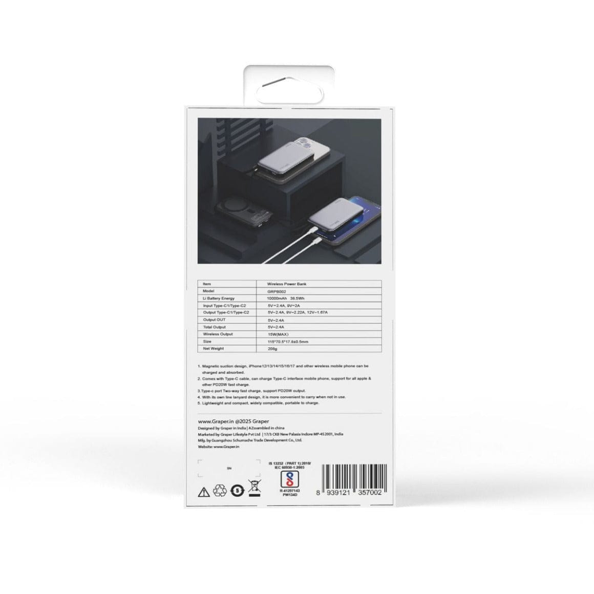 ktusu Graper Power Bank Graper 20W 10000mAh Wireless Power Bank | Fast Charging Type-C PD Portable Charger