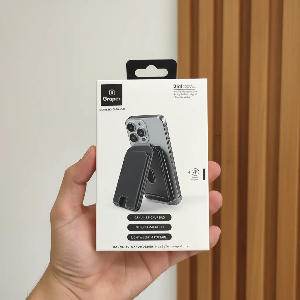 Card Holder Graper 4 Card Storage Magnetic Card Holder Leather Stand Wallet for iPhone