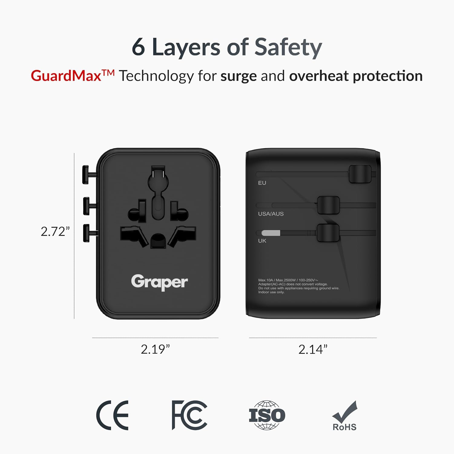 Graper 45W GaN 5 Port + 2 AC Travel Adapter GRCH002 KTSUF7OGA 8954284458595