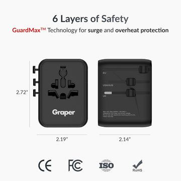 Graper 45W GaN 5 Port + 2 AC Travel Adapter GRCH002 KTSUF7OGA 8954284458595