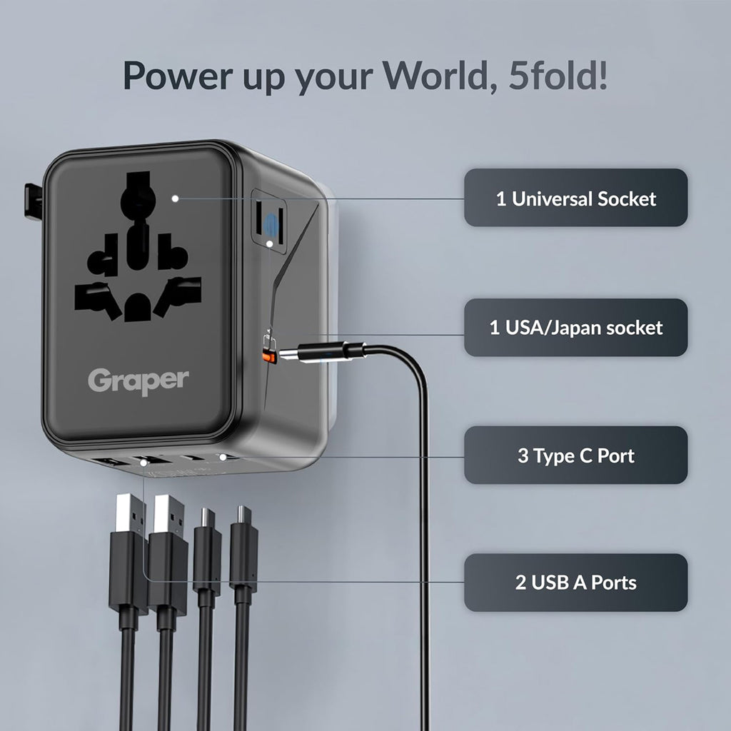 Graper 45W GaN 5 Port + 2 AC Travel Adapter GRCH002 KTSUF7OGA 8954284458595