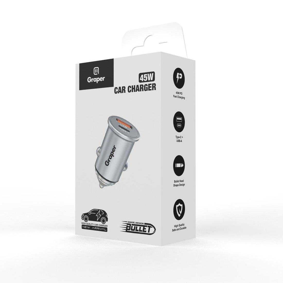 ktusu Generic Power Accessories Graper 45W PD Fast Car Charger Type-C + USB-A