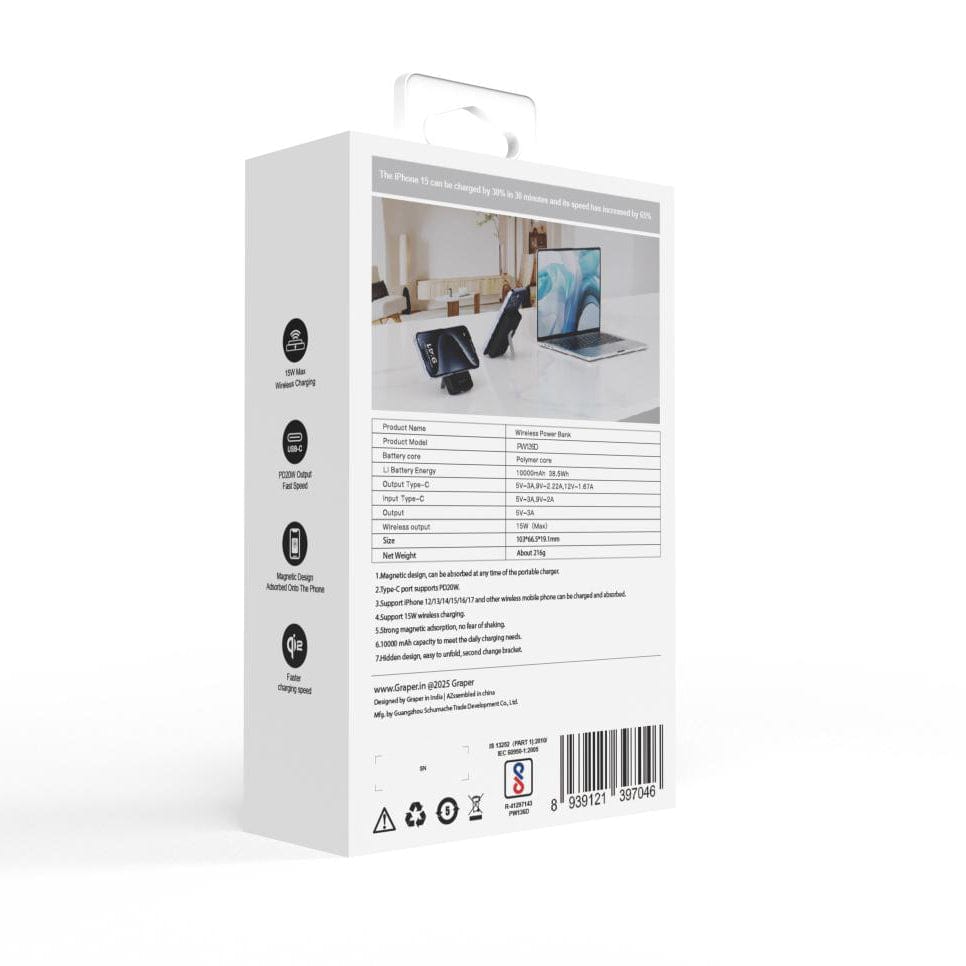 Power Accessories Graper PW136D 10000mAh Magnetic Power Bank