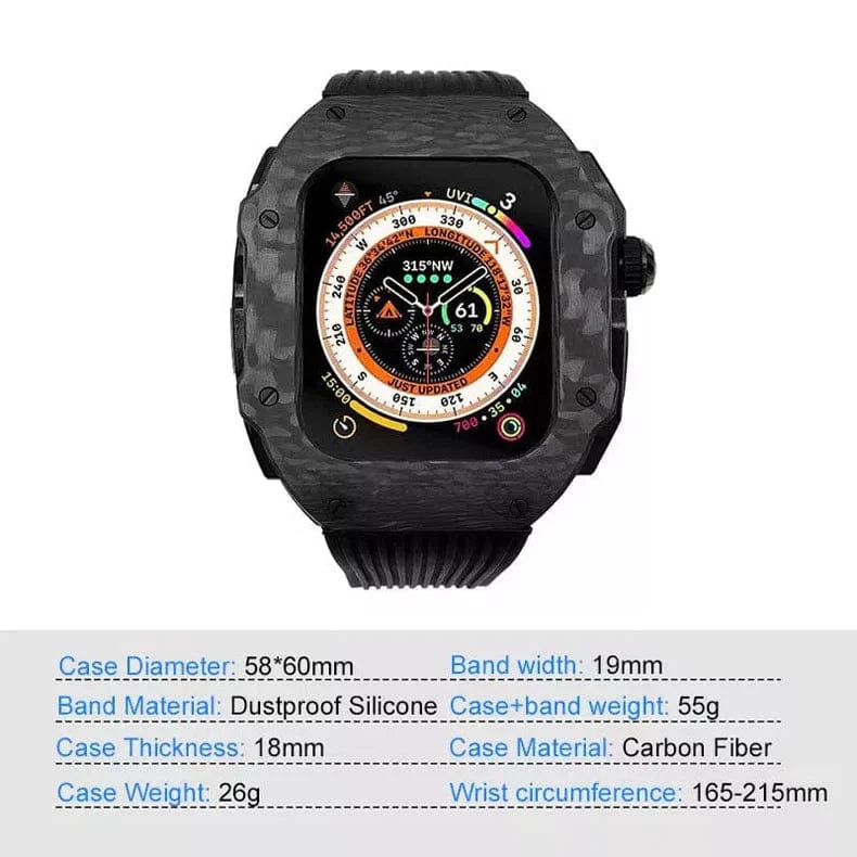 Hualimei Mod Kit Carbon Fiber Case Silicone Strap for Apple Watch 44mm