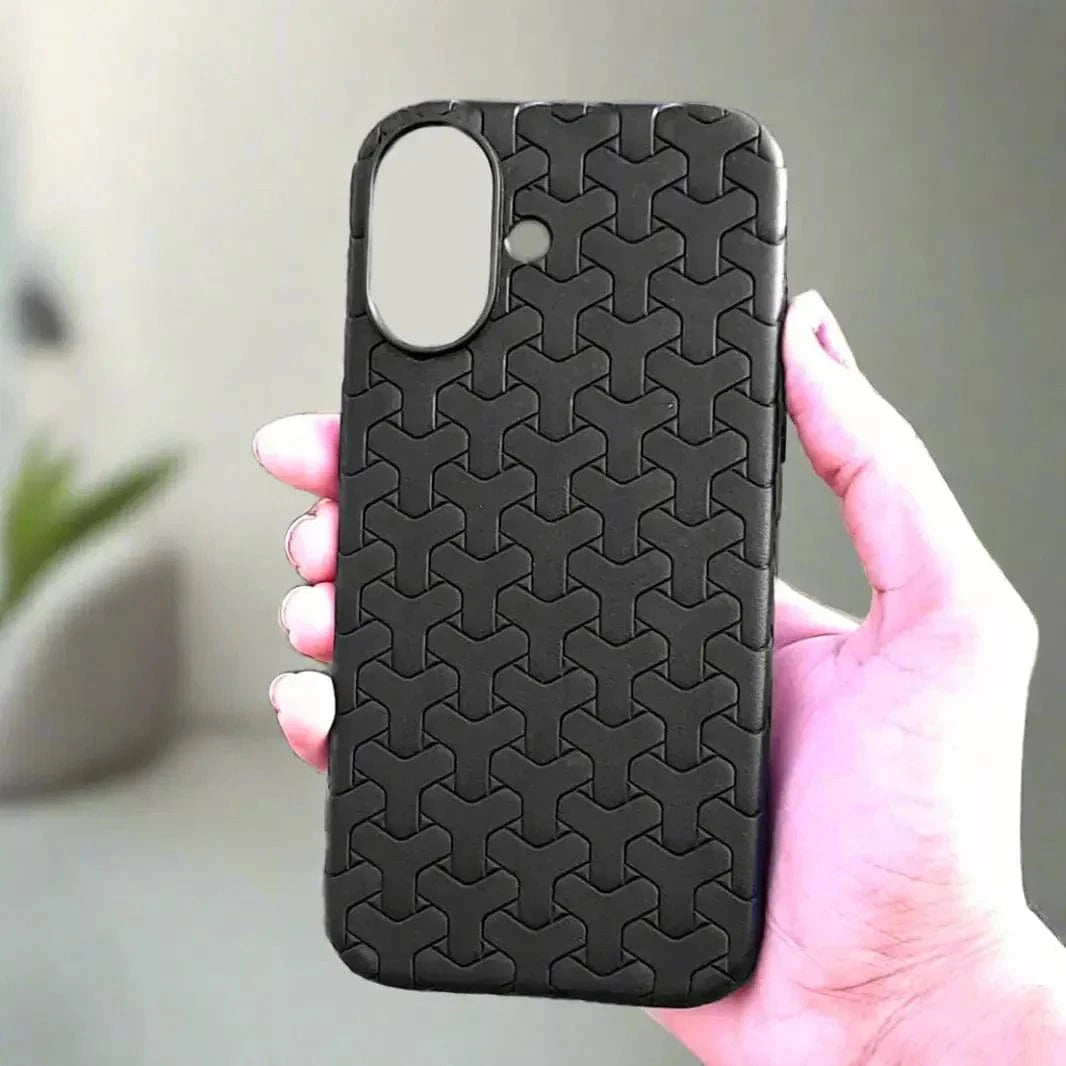 Black Interlocking Pattern Soft TPU Matte Case for iPhone 16 Cases & Covers