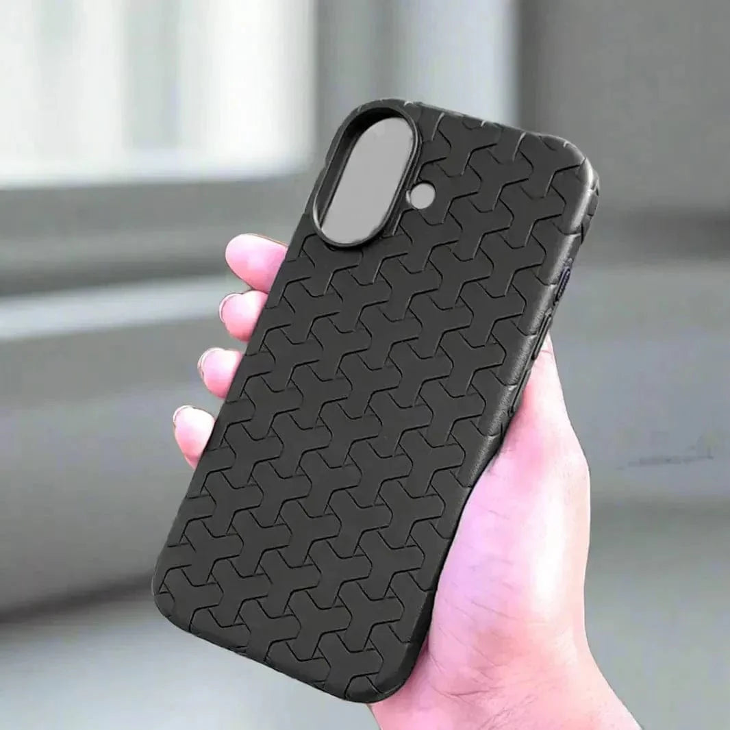 Black Interlocking Pattern Soft TPU Matte Case for iPhone 16 Cases & Covers