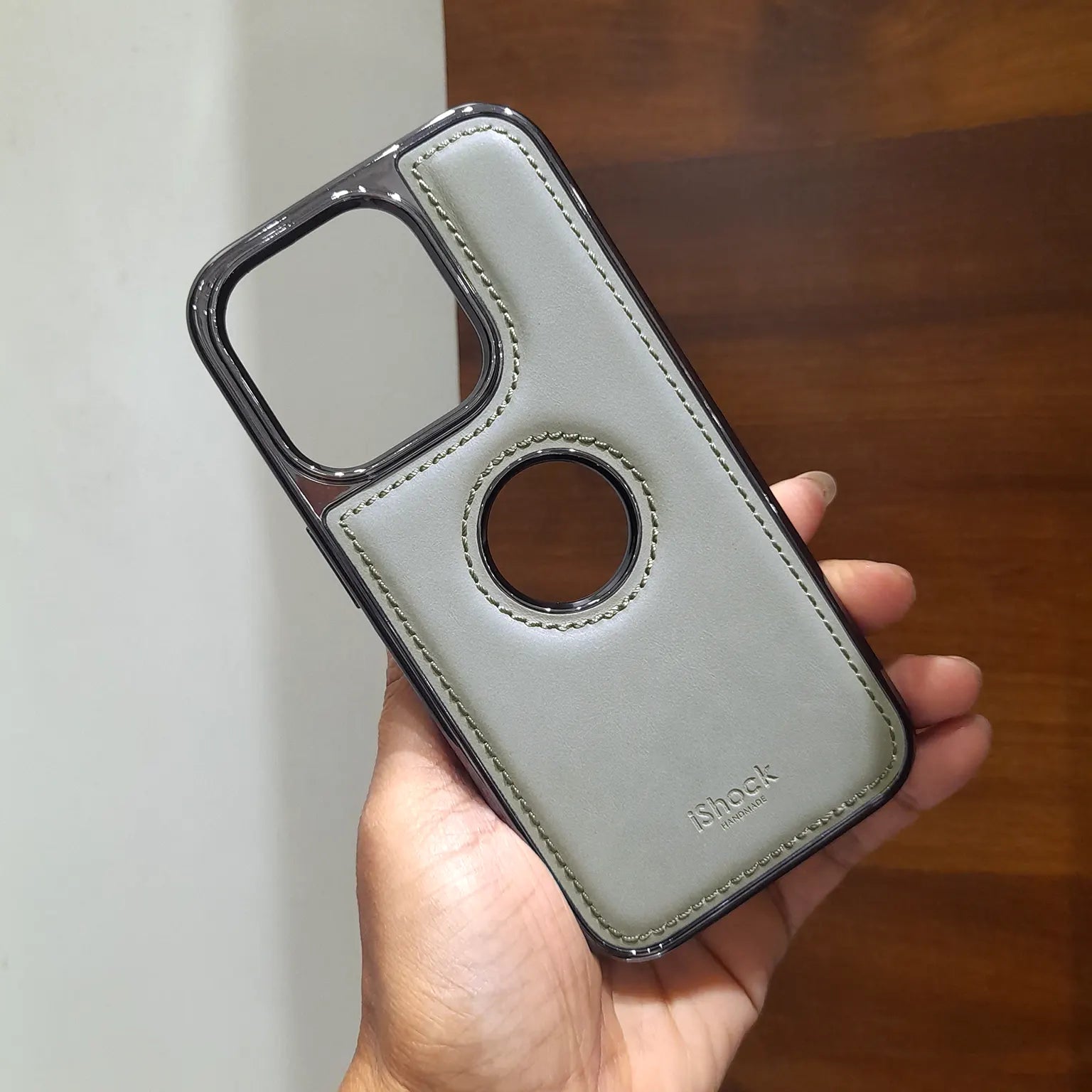 iShock PU Leather Electroplating Chrome Case for iPhone 15 Pro Max KTSUXCU1W 8980863496306