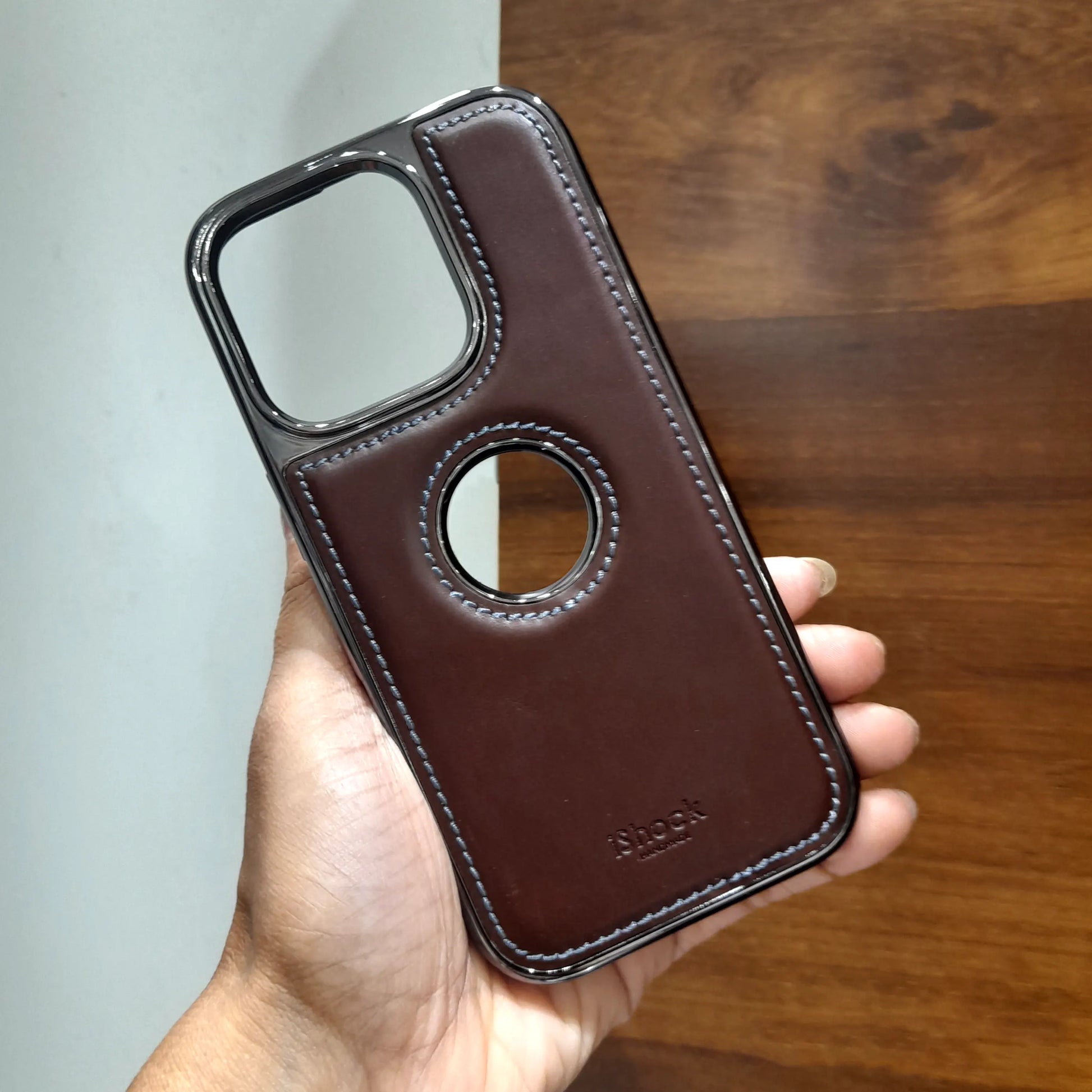 iShock PU Leather Electroplating Chrome Case for iPhone 16 Pro Max KTSUUA9MV 8908912223727