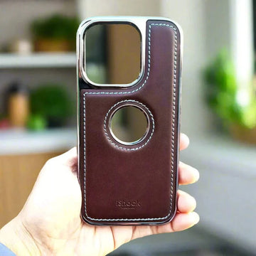 Ishock PU Leather Electroplating Chrome With Logo Cut Case for iPhone 16 Plus