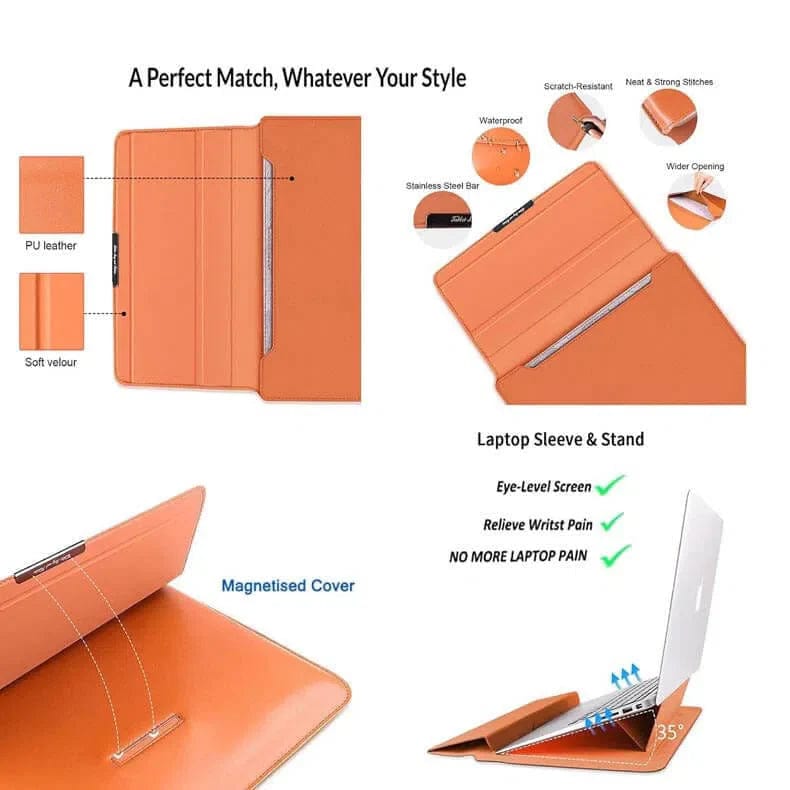 3-in-1 Foldable Multi-Function PU Leather Laptop Sleeve Bag - Ktusu