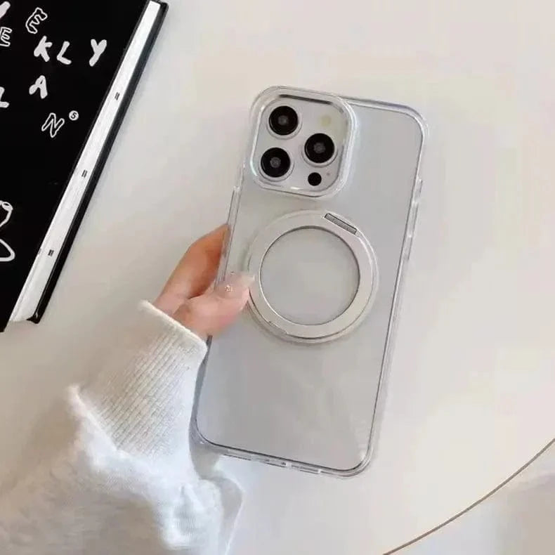 360 Degree Rotatable Magnetic Kickstand Shockproof Hard Case for iPhone 14 iPhone 14 / Transparent - Ktusu