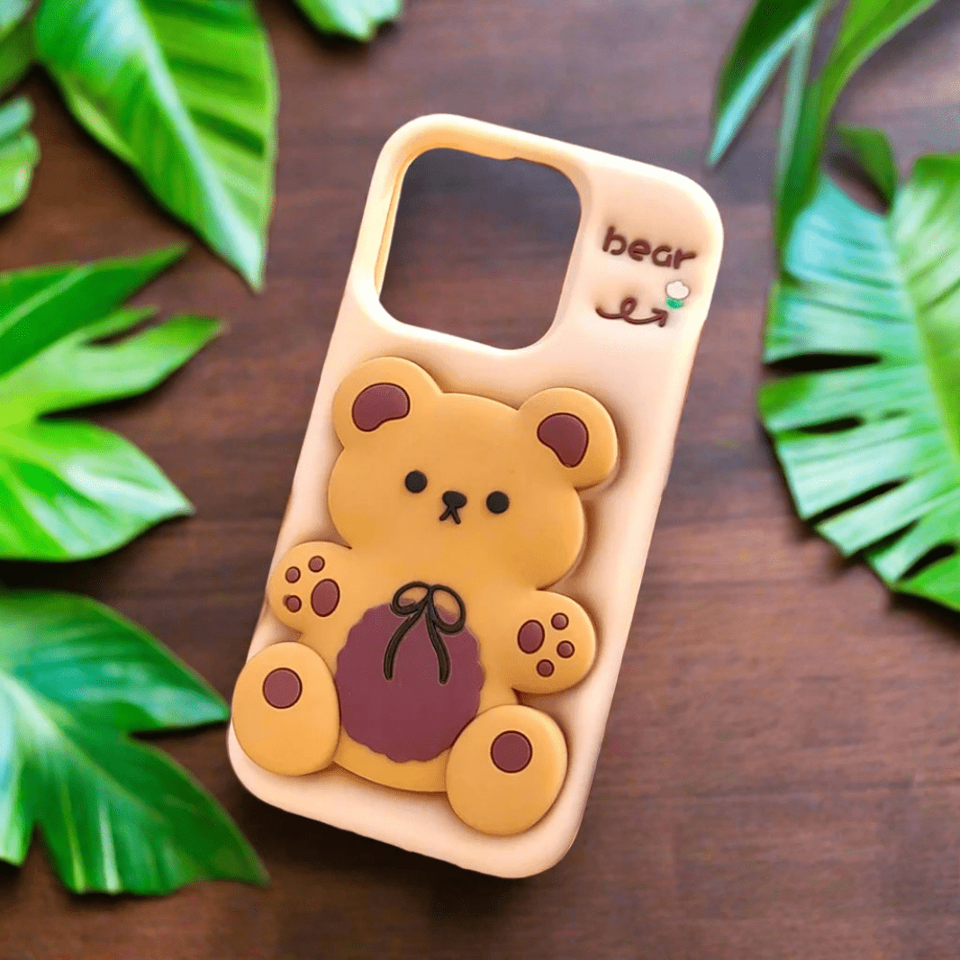 3D Cartoon Character Soft Silicone Case for iPhone 16 iPhone 16 / Bear - Ktusu