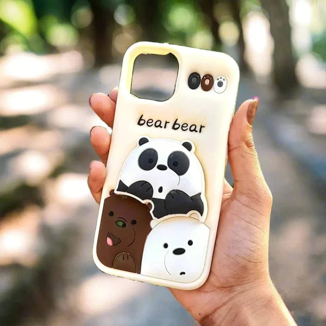 3D Cartoon Character Soft Silicone Case for iPhone 16 iPhone 16 / Bear Bear - Ktusu