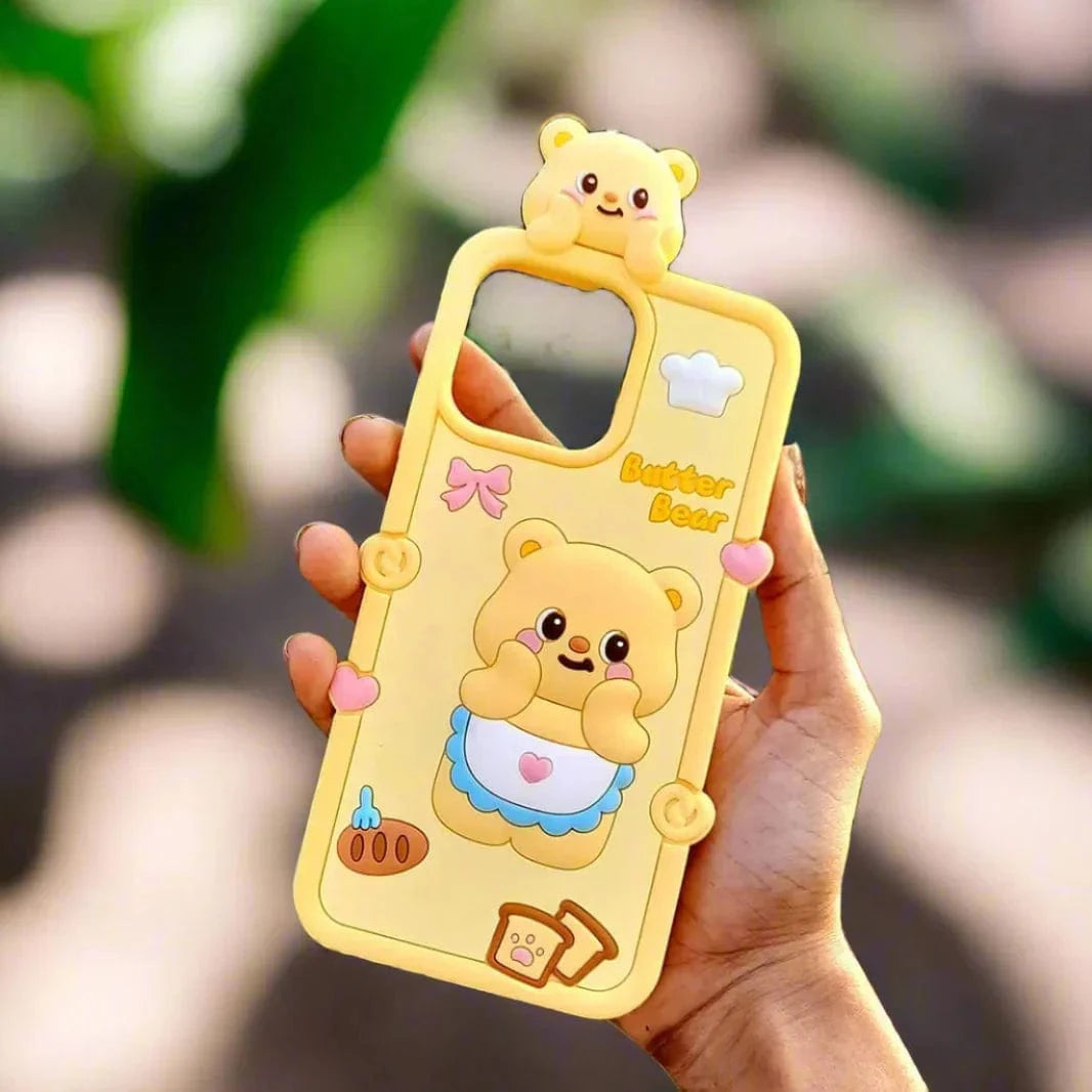 3D Cartoon Character Soft Silicone Case for iPhone 16 iPhone 16 / Butter Bear - Ktusu