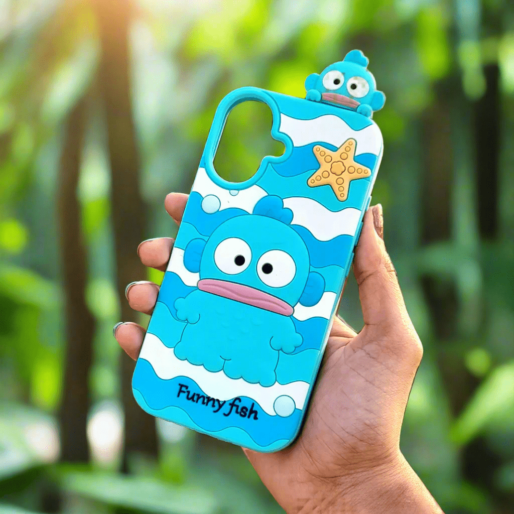 3D Cartoon Character Soft Silicone Case for iPhone 16 iPhone 16 / Funny Fish - Ktusu