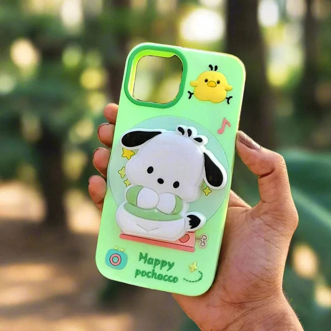 3D Cartoon Character Soft Silicone Case for iPhone 16 iPhone 16 / Happy Pochacco - Ktusu