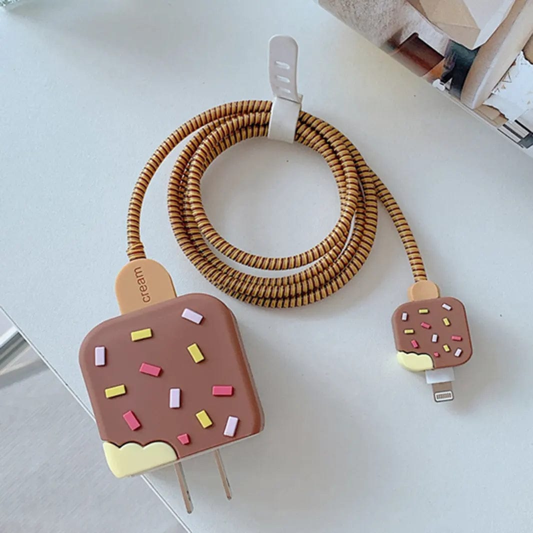 3D Silicone Cover with Spiral for Apple Adapter 18-20W / Chocolate Ice Crem - Ktusu
