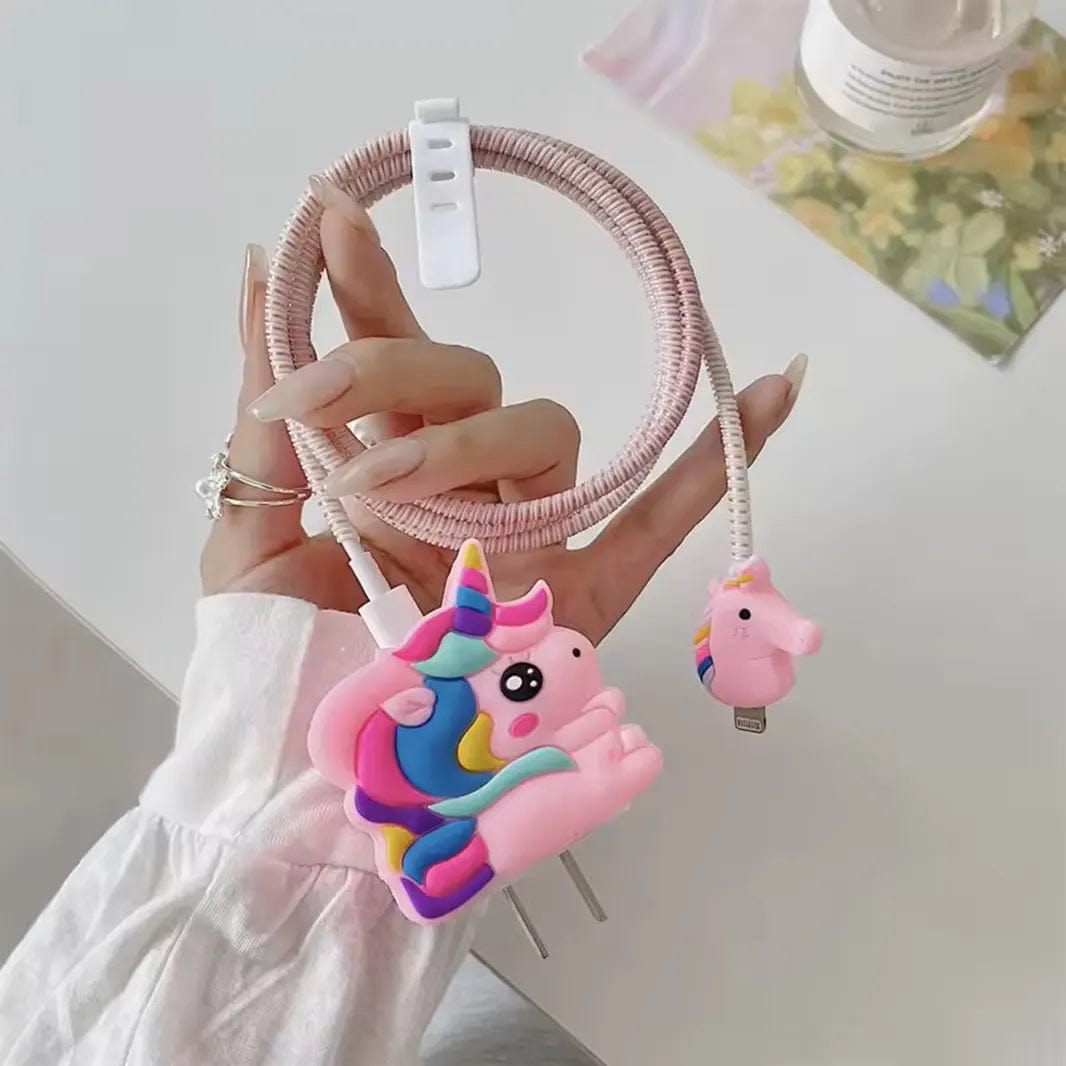 3D Silicone Cover with Spiral for Apple Adapter 18-20W / Unicorn Pink - Ktusu