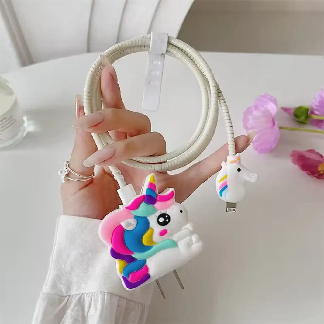 3D Silicone Cover with Spiral for Apple Adapter 18-20W / Unicorn White - Ktusu
