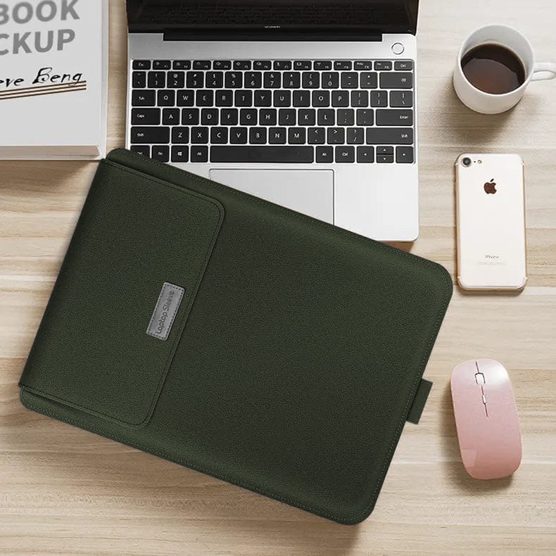4-in-1 Portable Waterproof Integrated Stand Laptop Sleeve Bag Up to 11 inch Laptop / Dark Green - Ktusu