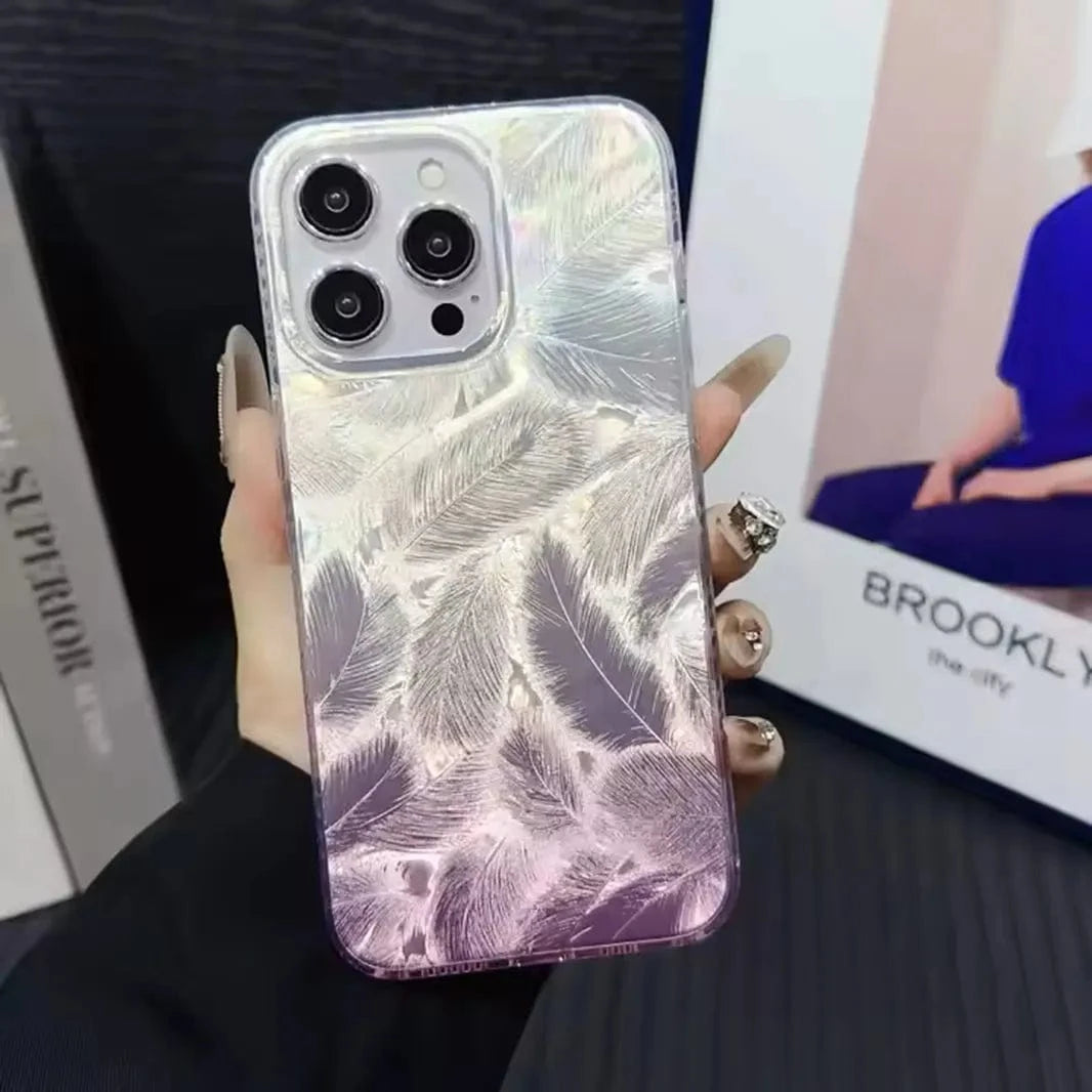 Aesthetic Laser Printing Luxury Hard Case for iPhone 15 Pro iPhone 15 Pro / Pink Feather - Ktusu