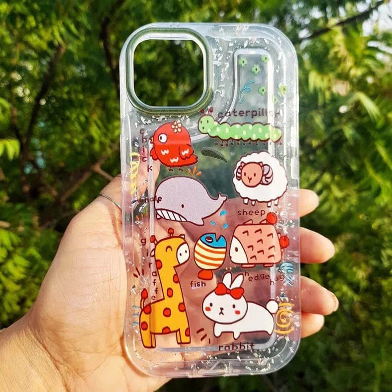Animal Print Silver Glitter Foil Clear Soft Case for iPhone 13 Pro Max iPhone 13 Pro Max / Caterpillar - Ktusu