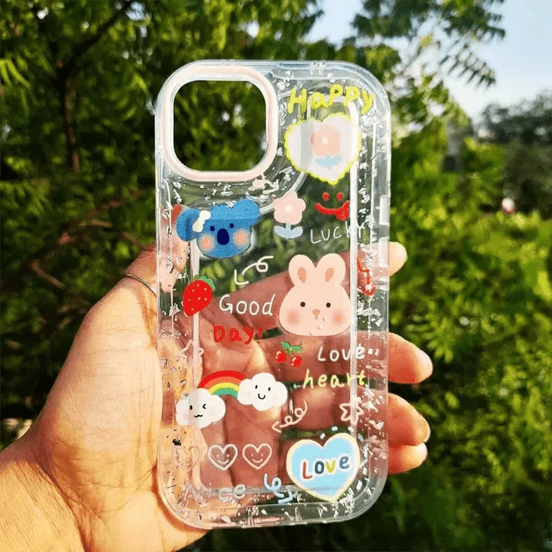 Animal Print Silver Glitter Foil Clear Soft Case for iPhone 13 Pro Max iPhone 13 Pro Max / Good Day - Ktusu