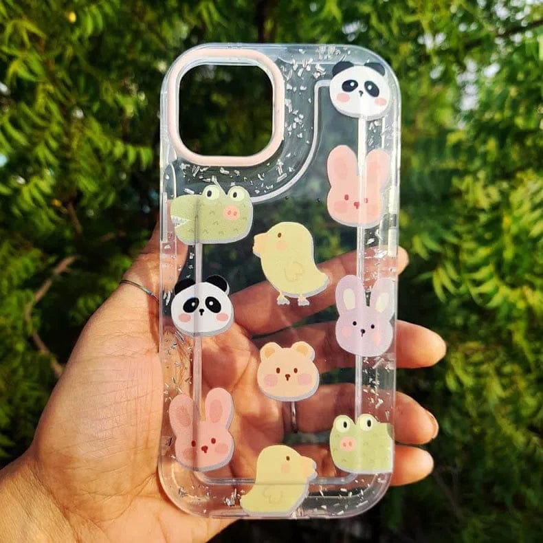 Animal Print Silver Glitter Foil Clear Soft Case for iPhone 13 Pro Max iPhone 13 Pro Max / White Bear Face - Ktusu