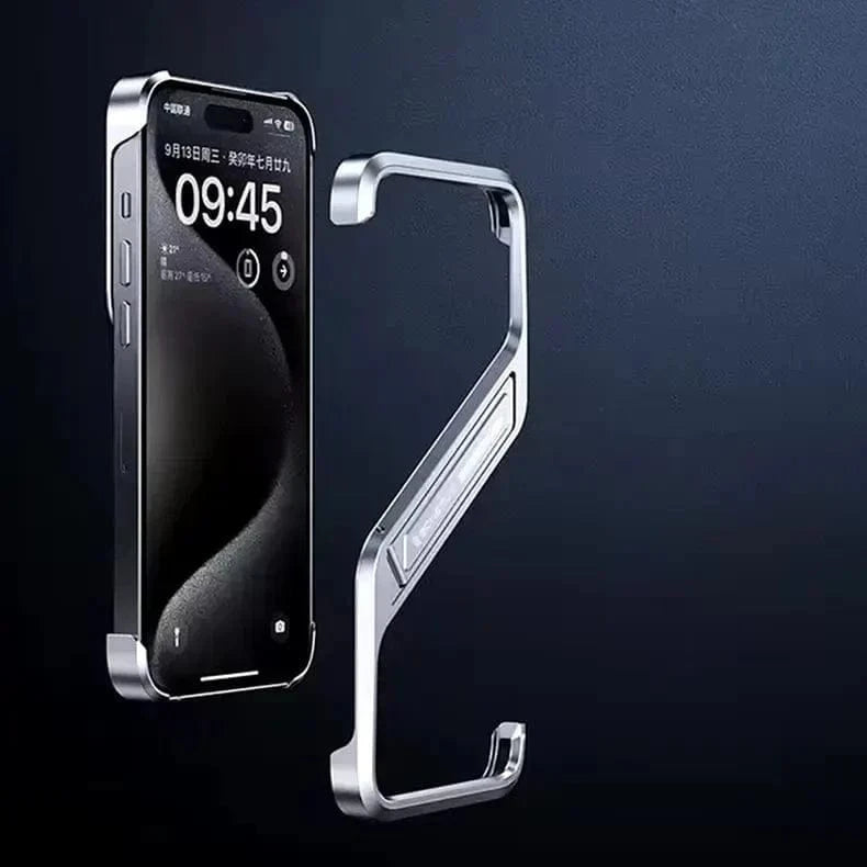 Built In Kickstand Aluminum Rimless Heat Dissipation Frame Case for iPhone 16 Pro Max iPhone 16 Pro Max / Silver - Ktusu