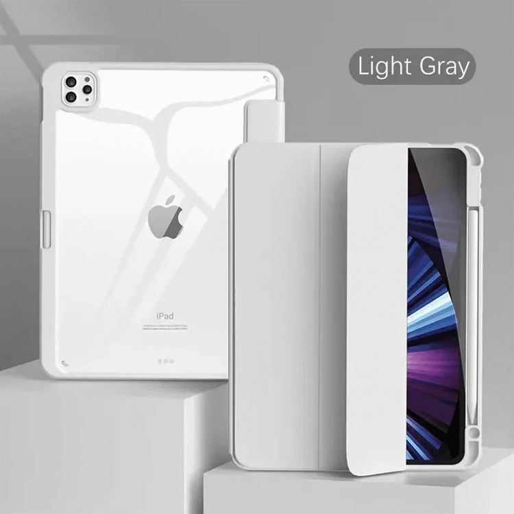 Built-in Stand Trifold Slim Transparent Cover for iPad 7 | 8 | 9 (10.2-inch) iPad 7 | 8 | 9 (10.2-inch) / Light Grey - Ktusu