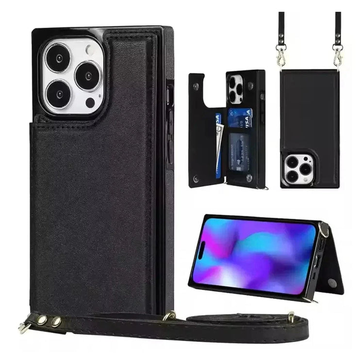 Cards Holder PU Leather Case for iPhone 15 Pro iPhone 15 Pro / black - Ktusu