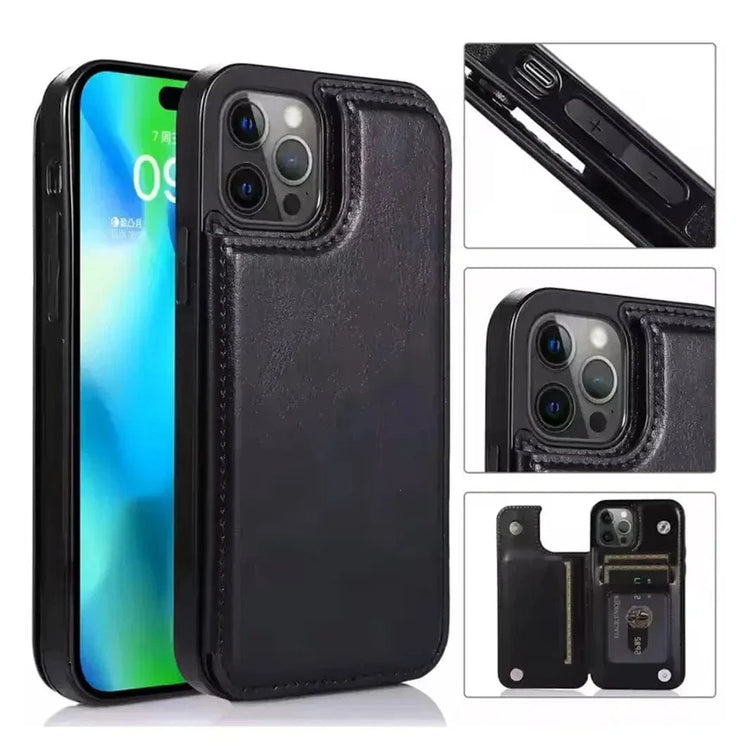Cards Holder PU Leather Case for iPhone 15 Pro iPhone 15 Pro / black - Ktusu