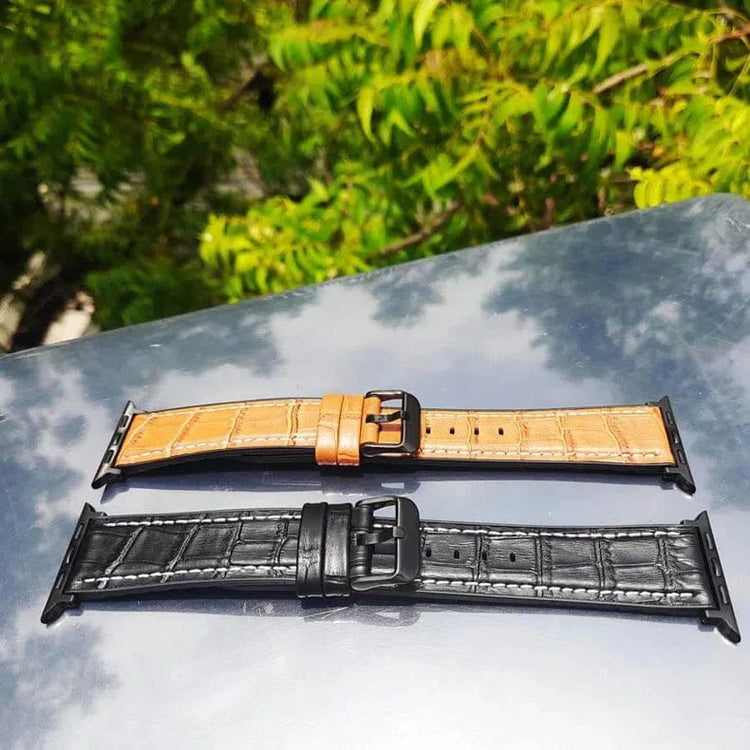 Crocodile Leather Texture White Thread Silicone Band for Apple Watch 42 | 44 | 45 | Ultra 49 | 46mm S10 42 | 44 | 45 | Ultra 49 | 46mm S10 / Brown - Ktusu
