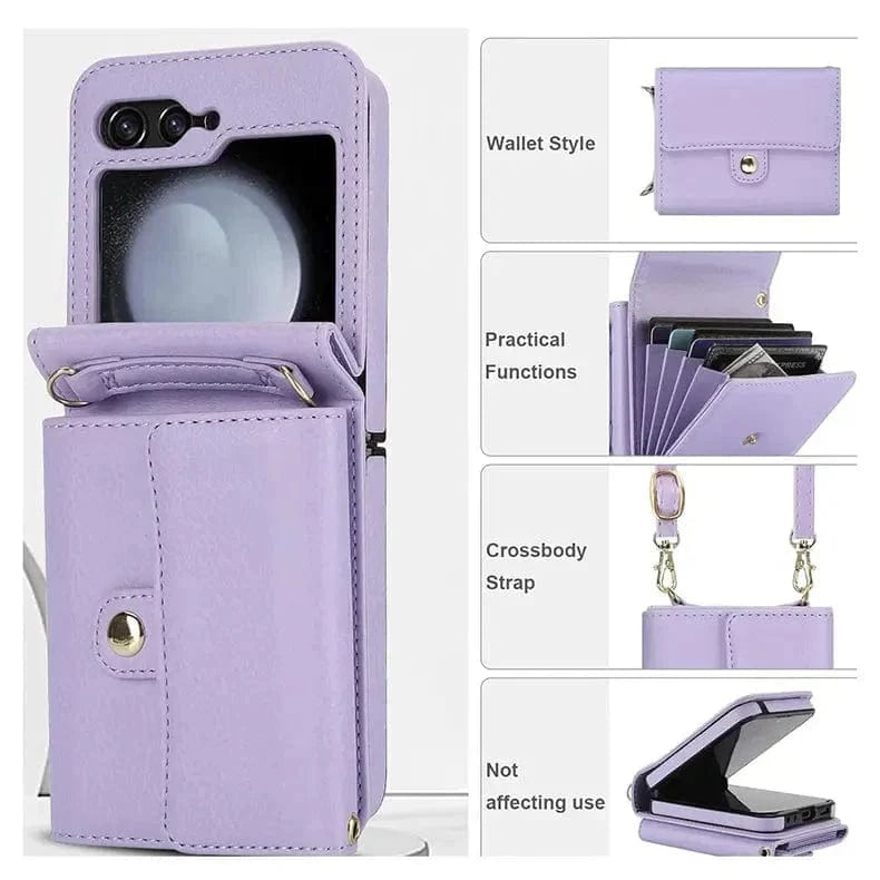 Crossbody Strap PU Leather Case for Samsung Z Flip6 - Ktusu