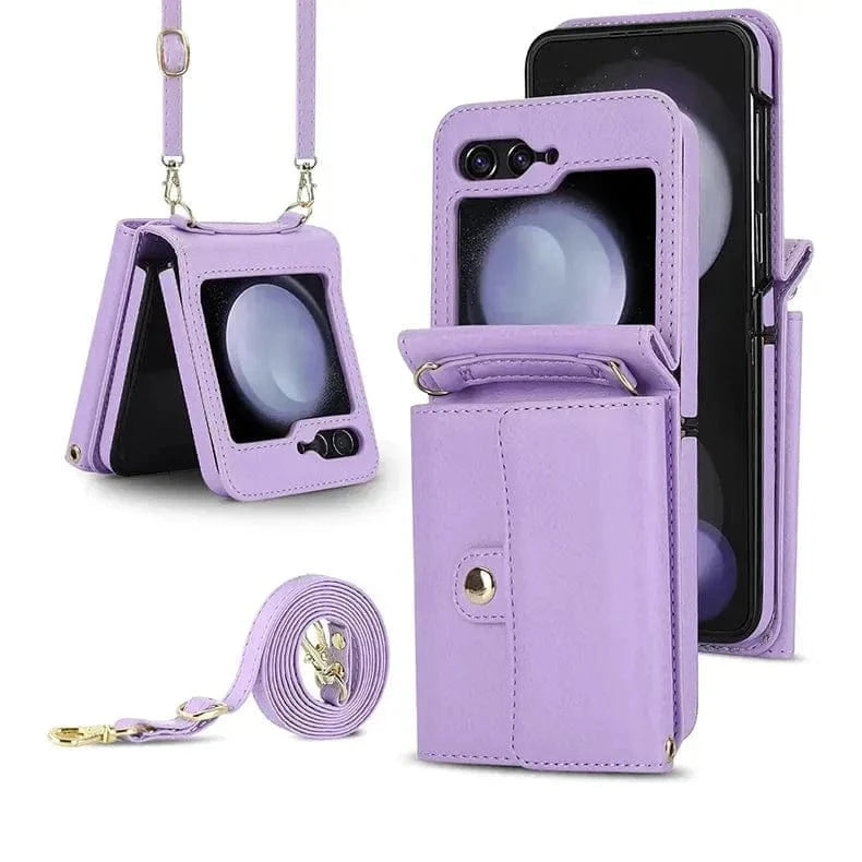 Crossbody Strap PU Leather Case for Samsung Z Flip6 Samsung Z Flip6 / Lavender - Ktusu