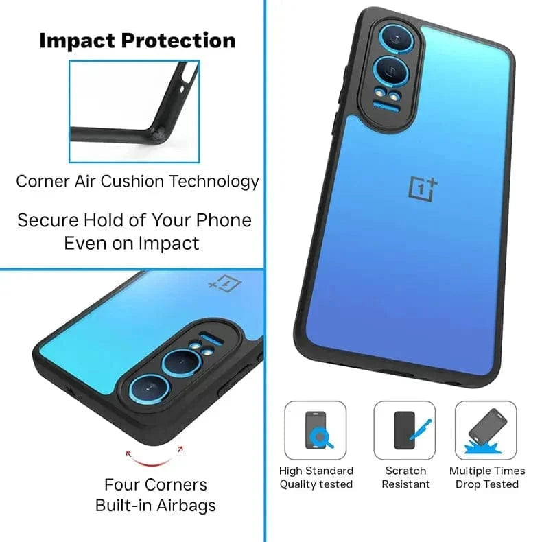 Crystal Clear Hybrid Matte Side Hard Case for OnePlus 12R 5G OnePlus 12R 5G / Black - Ktusu