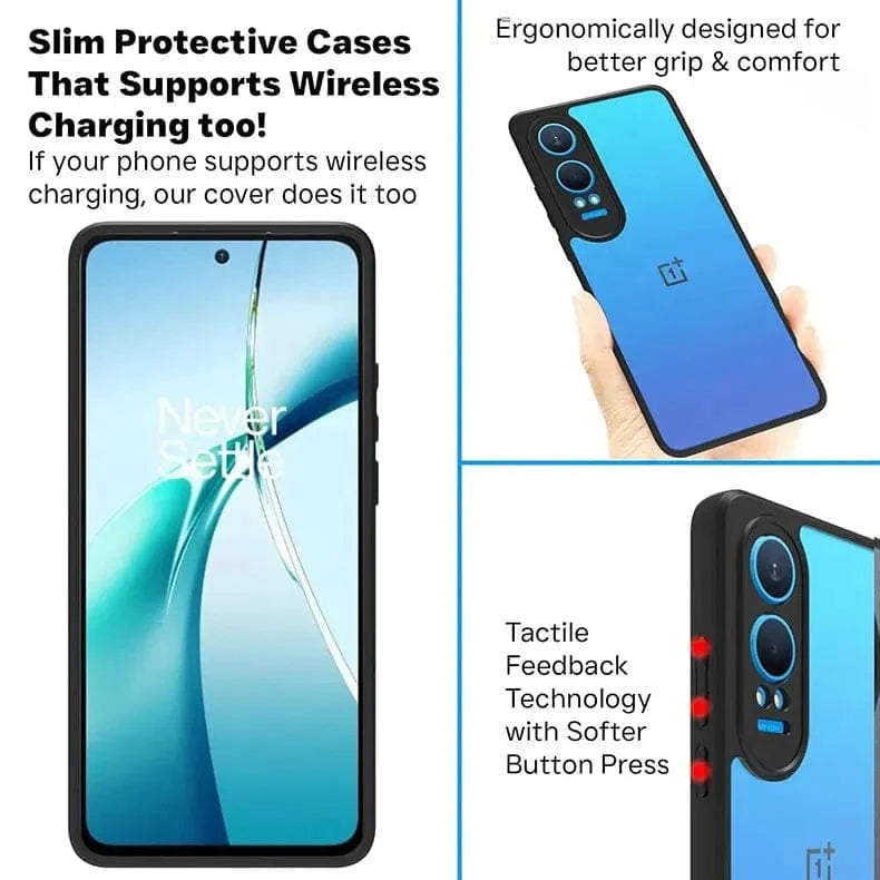 Crystal Clear Hybrid Matte Side Hard Case for OnePlus Nord CE 4 OnePlus Nord CE 4 / Black - Ktusu