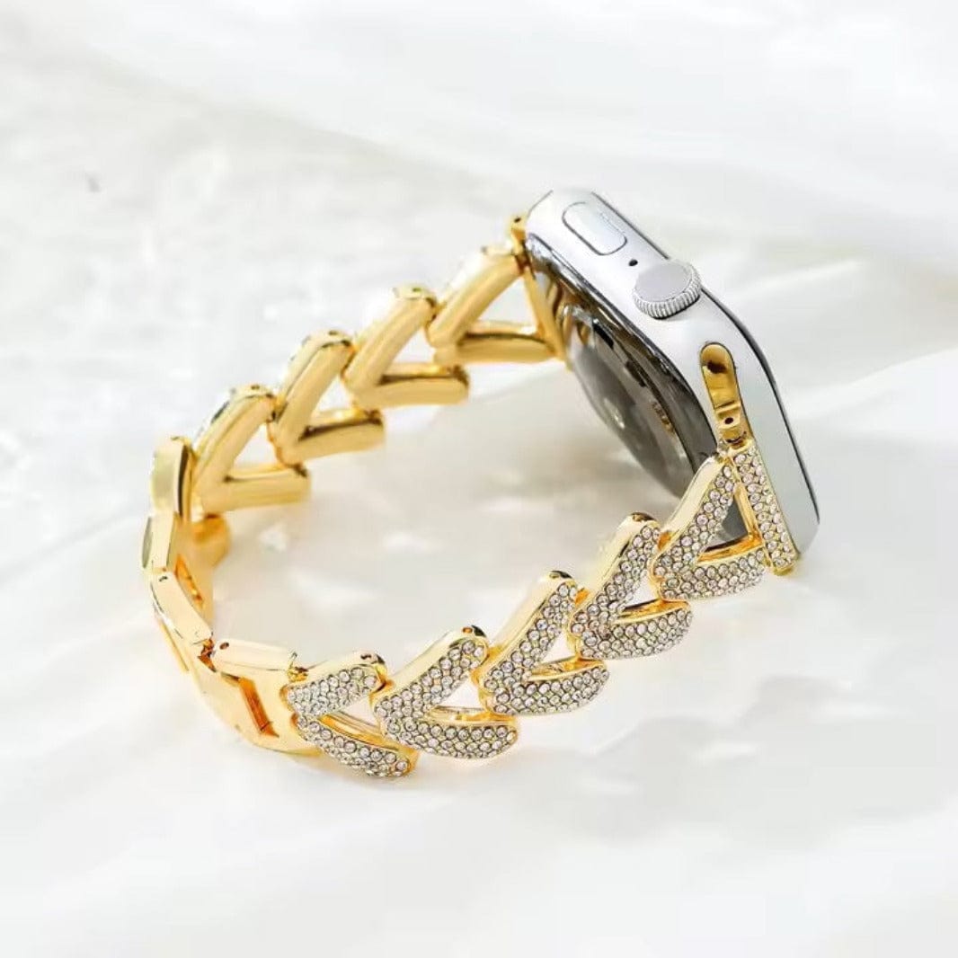 Diamond Bling Rhinestone Stainless Steel Band for Apple Watch 38 | 40 | 41 | 42mm S10 38 | 40 | 41 | 42mm S10 / Gold - Ktusu
