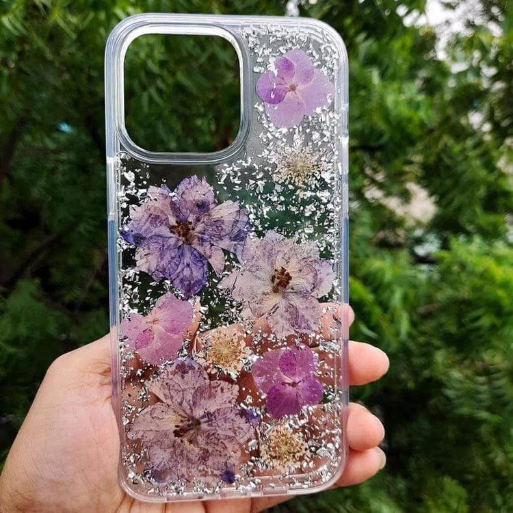 Dried Flowers Glitter Hard Case for iPhone 14 Pro iPhone 14 Pro / Purple - Ktusu