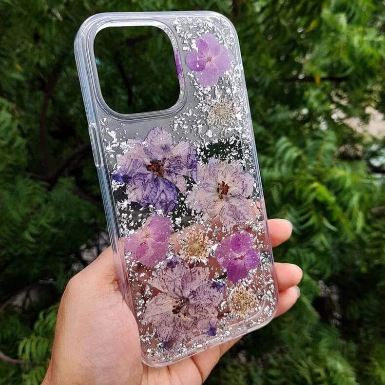 Dried Flowers Glitter Hard Case for iPhone 14 Pro Max - Ktusu