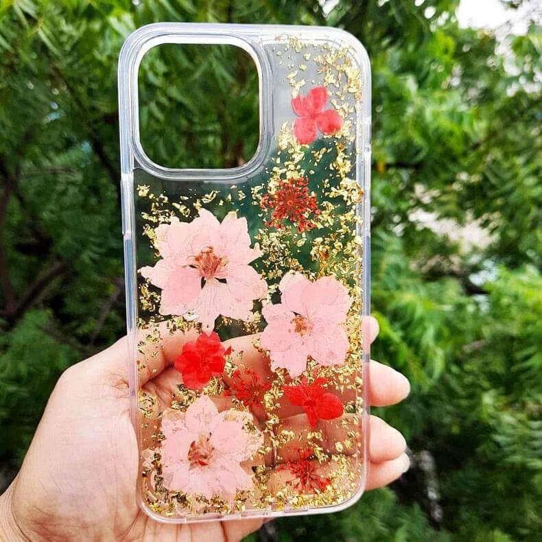 Dried Flowers Glitter Hard Case for iPhone 14 Pro Max iPhone 14 Pro Max / Gold - Ktusu