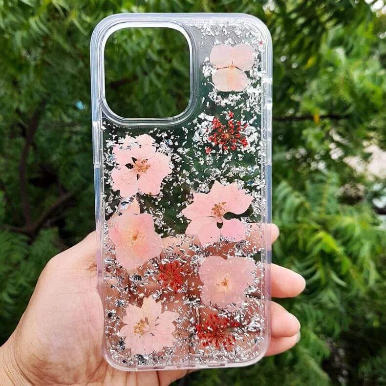 Dried Flowers Glitter Hard Case for iPhone 14 Pro Max iPhone 14 Pro Max / Pink - Ktusu