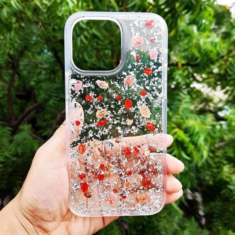 Dried Flowers Glitter Hard Case for iPhone 14 Pro Max iPhone 14 Pro Max / Silver - Ktusu