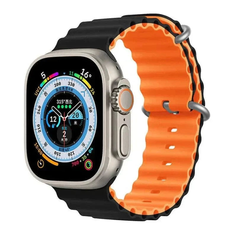 Dual Color Ocean Silicone Band for Apple Watch 42 | 44 | 45 | Ultra 49 | 46mm S10 42 | 44 | 45 | Ultra 49 | 46mm S10 / Black Orange - Ktusu