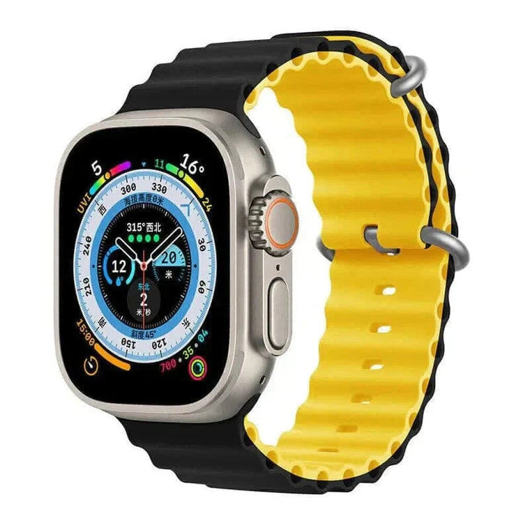 Dual Color Ocean Silicone Band for Apple Watch 42 | 44 | 45 | Ultra 49 | 46mm S10 42 | 44 | 45 | Ultra 49 | 46mm S10 / Black Yellow - Ktusu