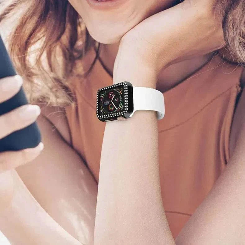 Dual Rhinestone Frame 360 Degree Hard Body Bumper for Apple Watch 41mm - Ktusu