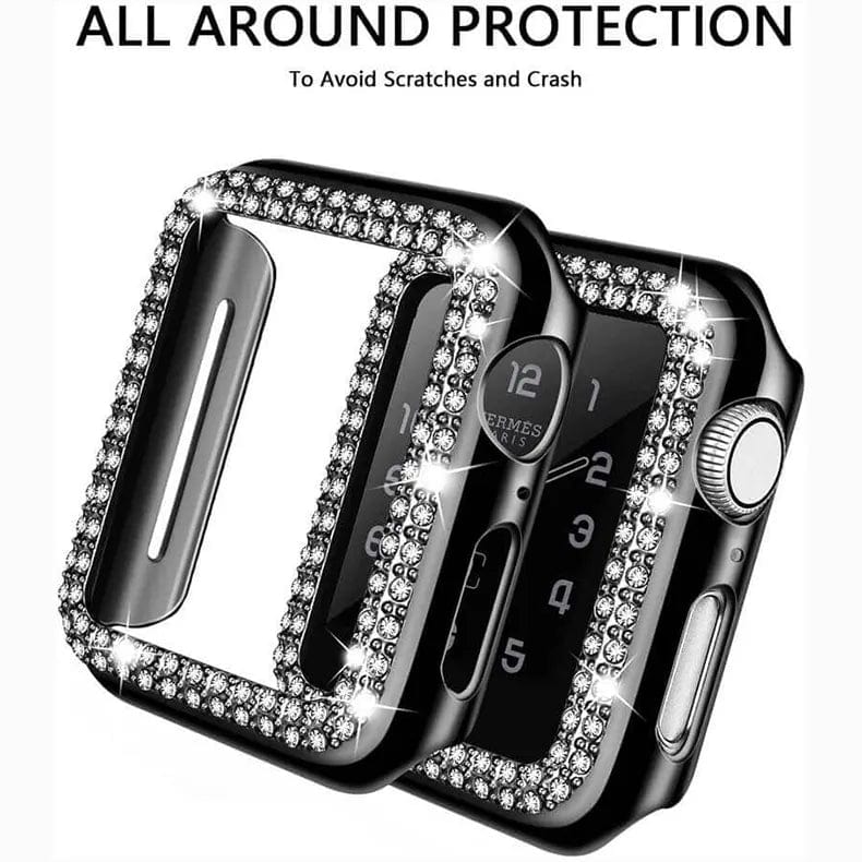 Dual Rhinestone Frame 360 Degree Hard Body Bumper for Apple Watch 41mm - Ktusu
