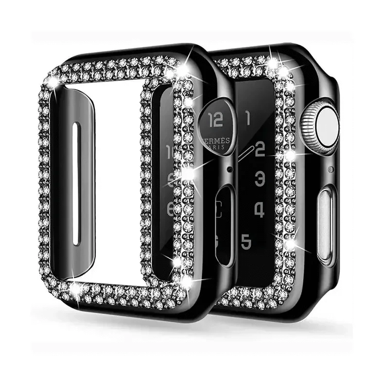 Dual Rhinestone Frame 360 Degree Hard Body Bumper for Apple Watch 41mm 41mm / Black - Ktusu